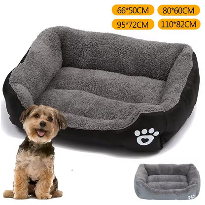 Waterproof base detail of luxury dog bed and a dog sitting next to it on a white background